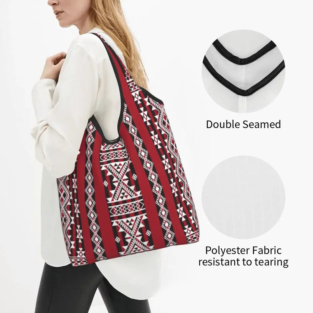 Custom Kabyle Jewelry Shopping Bags Women Portable Large Capacity Groceries Amazigh Carpet Berber Shopper Tote Bags