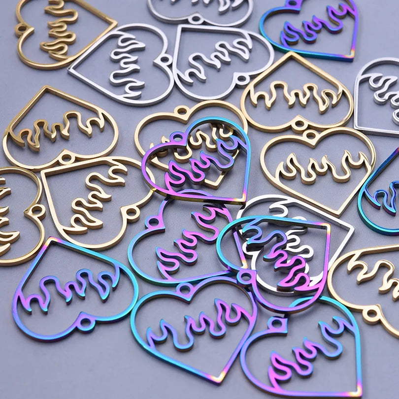 6Pcs/Lot Stainless Steel Gothic Catholic Sacred Heart Charms Jewelry Wholesale Thorns Lava Love Pendant Diy Necklaces Wholesale