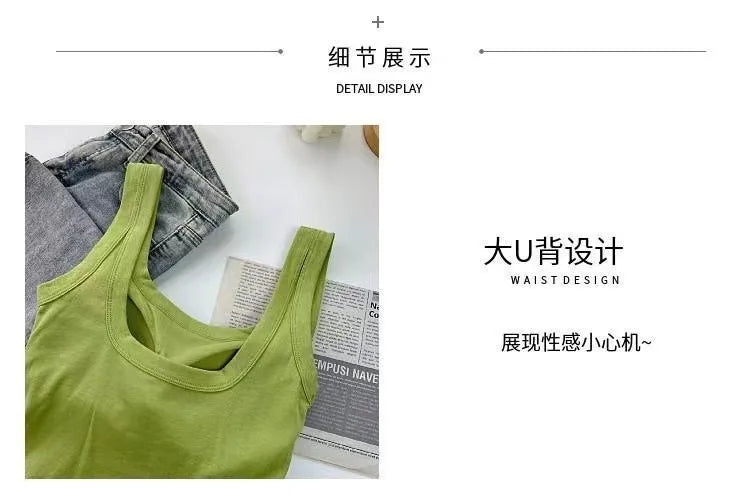 Pure Cotton Square Neck Vest for Women with Chest Pad Sling Bottoming Sexy Short Top Tank Top Women Wholesale 여성용 조끼