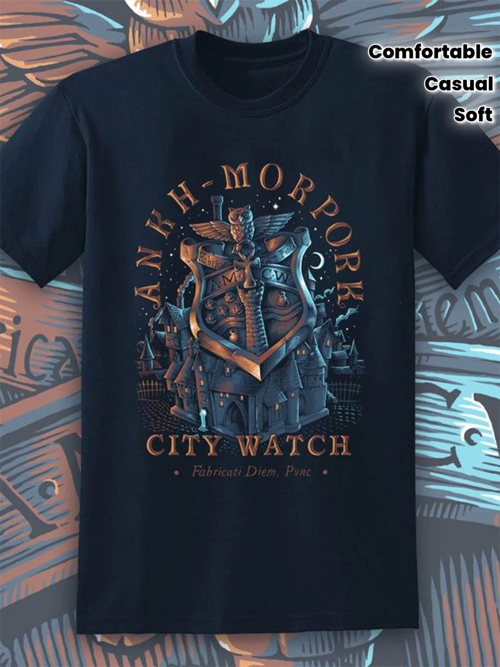 T-Shirt Featuring City Guard From Terry Pratchett'S Discworld Series Classic Design Soft Comfortable Suitable for Casual Wear