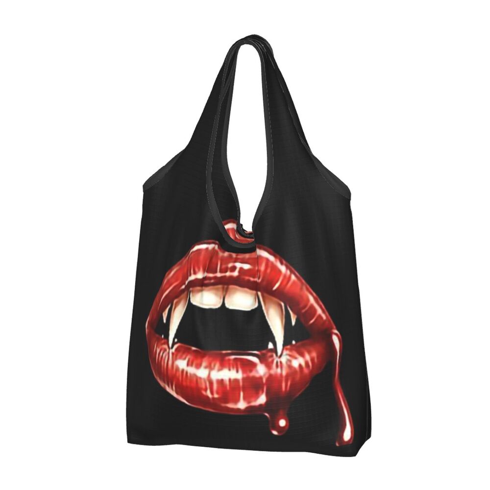 Custom Funny Gothic Vampire Shopping Tote Bags Portable Halloween Haunted Mansion Groceries Shoulder Shopper Bag