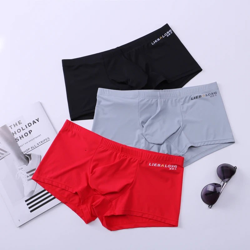 Men's Panties Men Ice Silk Boxers Underwear Sexy Boxer Shorts Underpants Big Bag Breathable High Elastic Hombre Boxershorts