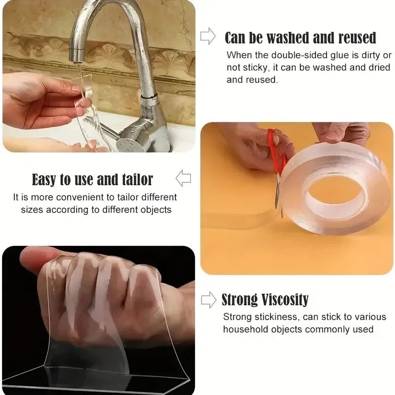 1/2/3/5M Nano Tape Tracsless Double Sided Tape Transparent No Trace Reusable Waterproof Adhesive Tape Cleanable Home