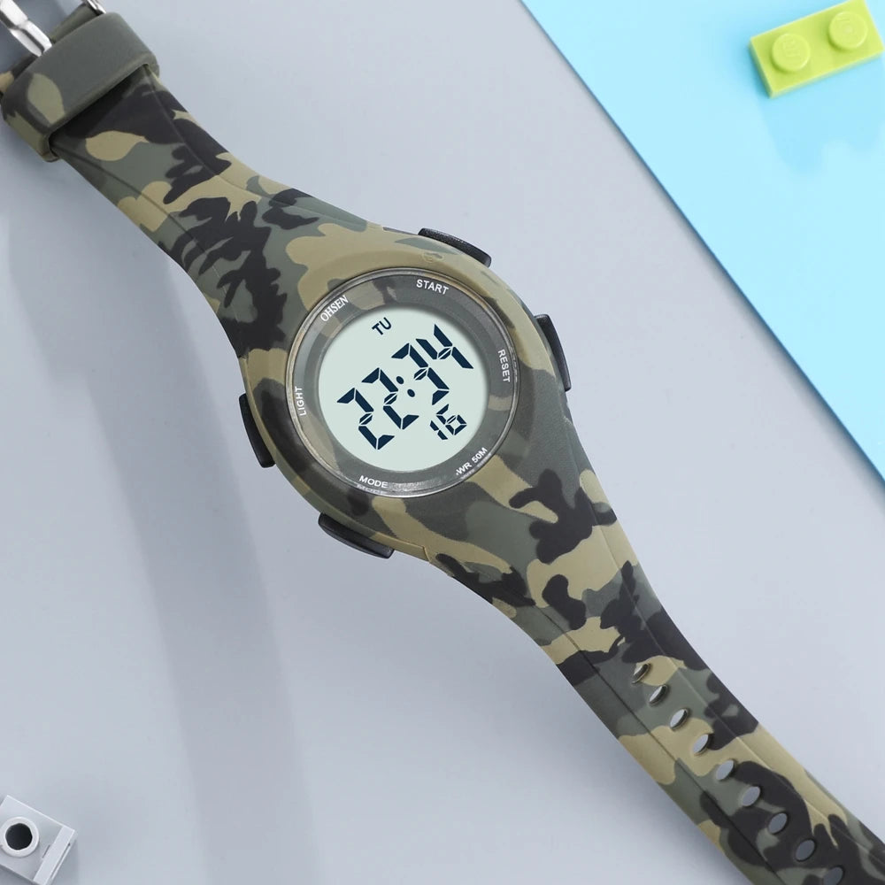 OHSEN Kids Digital Sport Watches 50M Waterproof Electronic Wristwatch Stop Watch LED Clock Children Watch For Boys Girls
