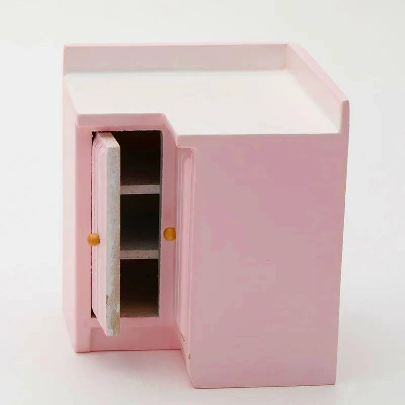 Exquisite 1:12 Miniature Dollhouse Kitchen Cabinet and Sink Set  Cooking Table and Miniature Food Models Birch