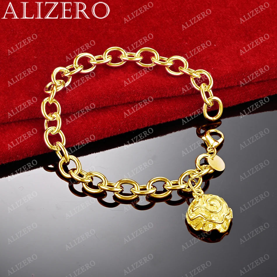 ALIZERO 18K Gold Bracelet Rose Flower Charms Bracelets For Woman Wedding Party Gift Fashion Fine Jewelry