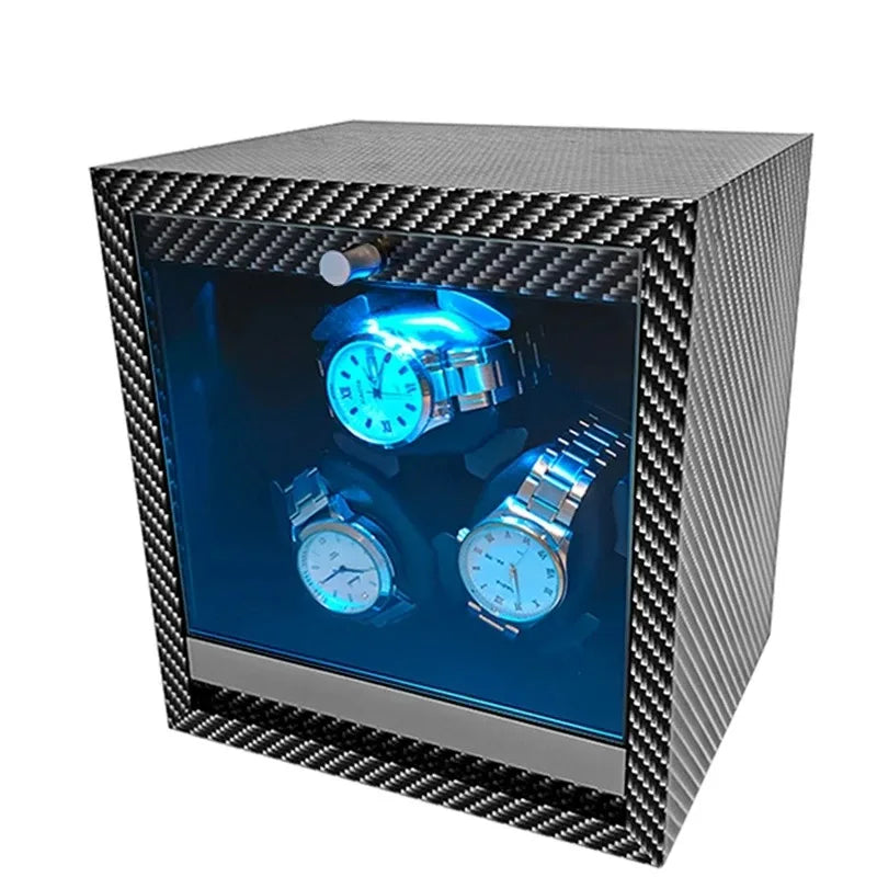 Watch Winder for Automatic Watches Box Storage Dustproof Mechanical Watch Case Black Walnut Wood Safe Mata Box LED Ambient Light