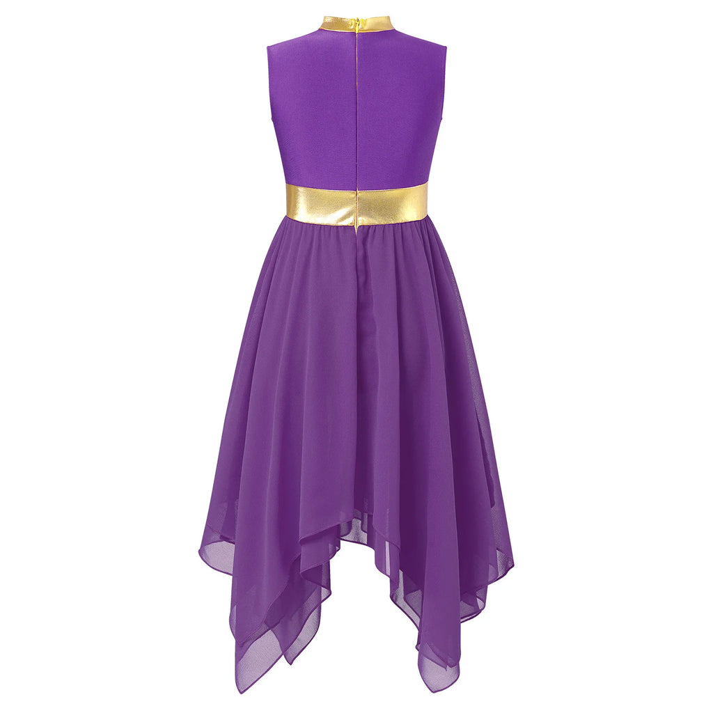 Teen Girls Modern Lyrical Ballroom Dance Performance Costume Sleeveless Asymmetrical Hem Dress Church Choir Worship Robe Gown