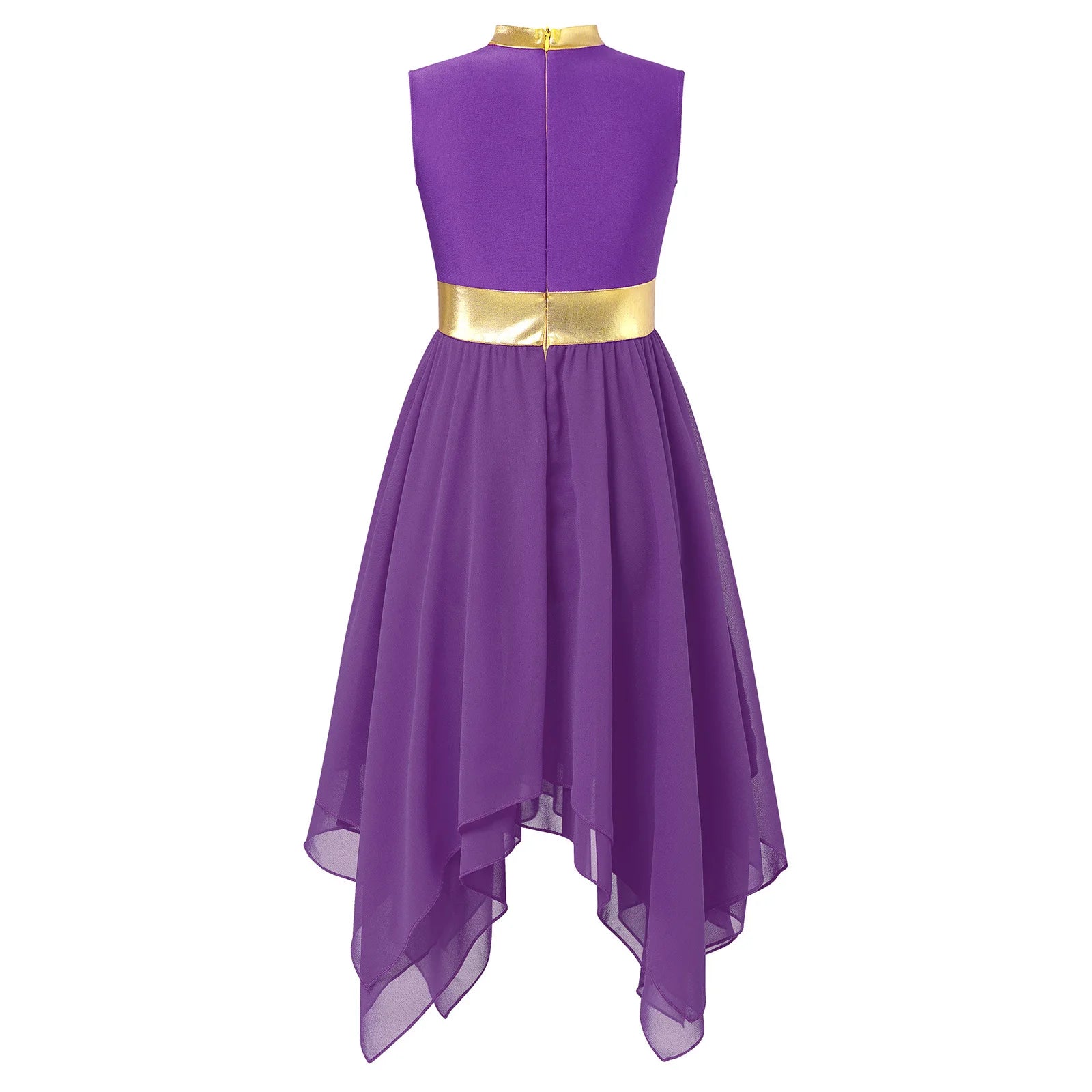 Teen Girls Modern Lyrical Ballroom Dance Performance Costume Sleeveless Asymmetrical Hem Dress Church Choir Worship Robe Gown