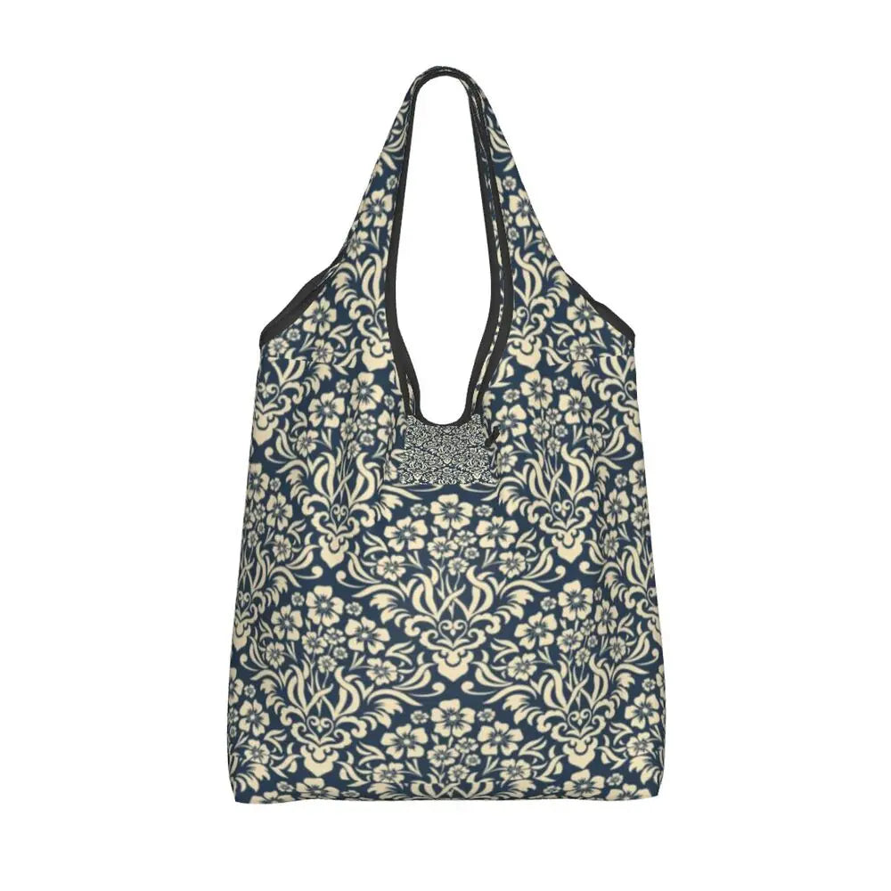 Funny Black Bandana Pattern Shopping Tote Bag Portable Paisley Style Groceries Shopper Shoulder Bag