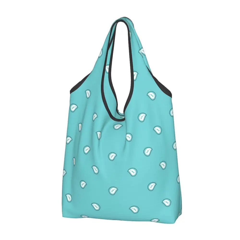 Funny Black Bandana Pattern Shopping Tote Bag Portable Paisley Style Groceries Shopper Shoulder Bag