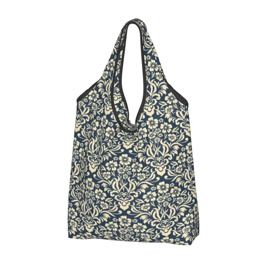 Funny Black Bandana Pattern Shopping Tote Bag Portable Paisley Style Groceries Shopper Shoulder Bag
