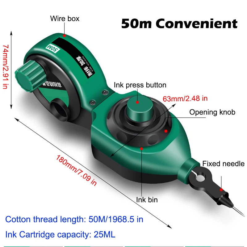 Construction Site Chalk Line Tool Woodworker'S Hand-Cranked Retractable Chalk Line Portable Spirit Level Line Marking Tool