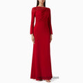 Evening Dress for Woman Customized Round Neck Full Sleeves Sequined Lace Pleat Red Prom Gown Arabian Party Dresses