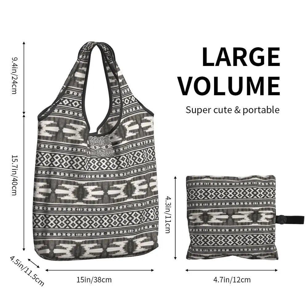 Funny Black Bandana Pattern Shopping Tote Bag Portable Paisley Style Groceries Shopper Shoulder Bag
