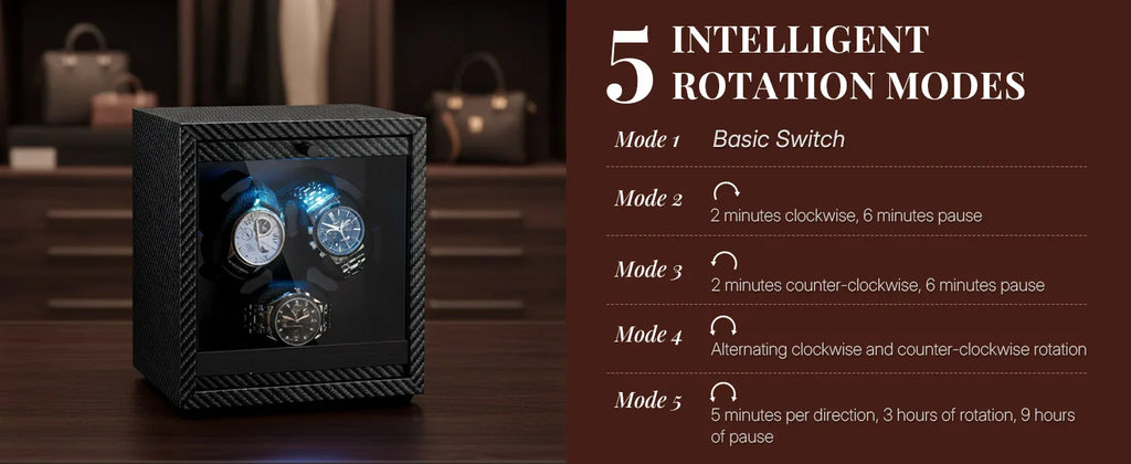 Watch Winder for Automatic Watches Box Storage Dustproof Mechanical Watch Case Black Walnut Wood Safe Mata Box LED Ambient Light