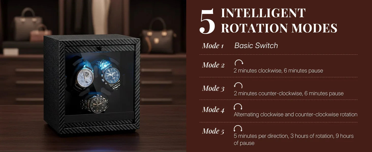 Watch Winder for Automatic Watches Box Storage Dustproof Mechanical Watch Case Black Walnut Wood Safe Mata Box LED Ambient Light