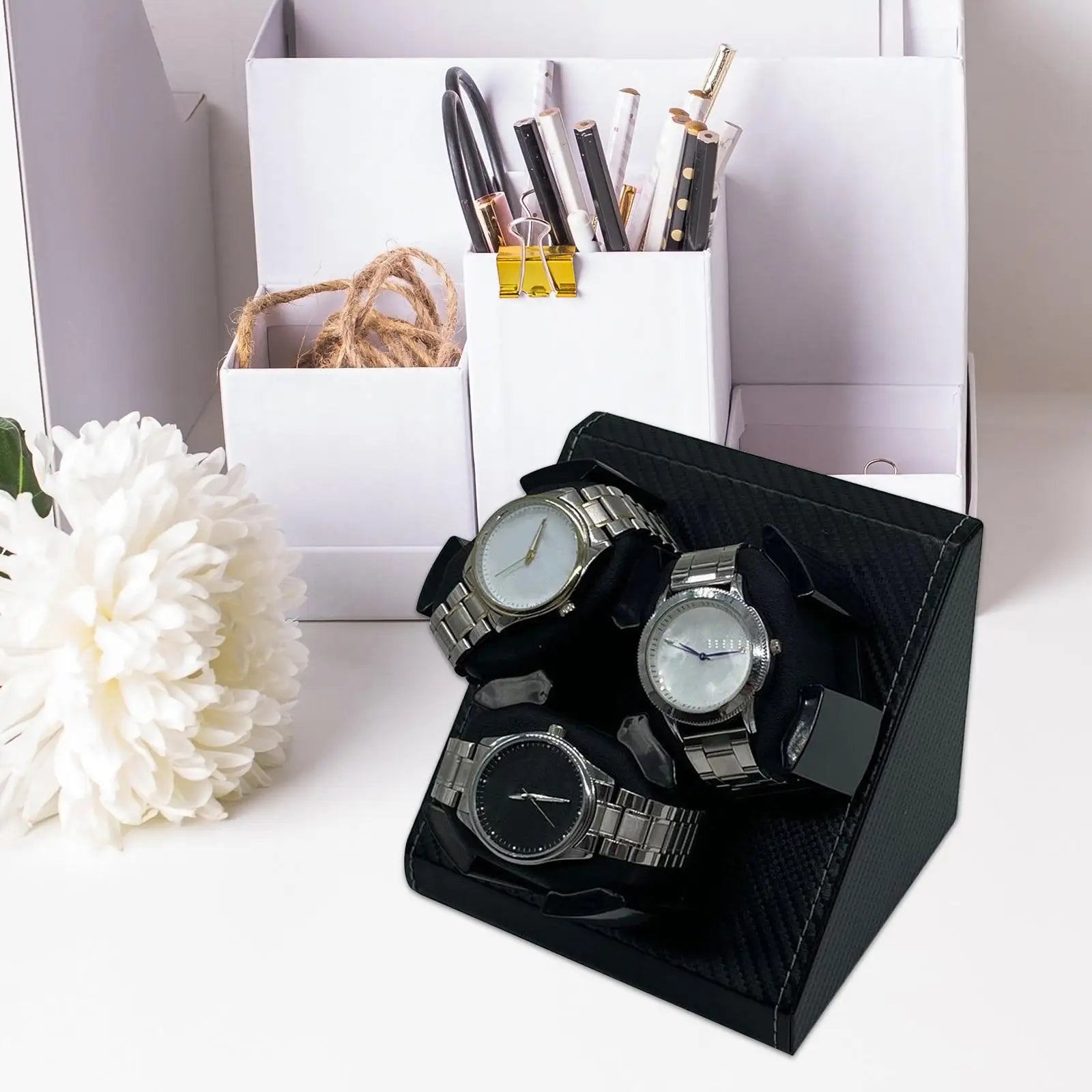 Watch Winder for Automatic Watch Carbon Fiber Styling USB Organizer Watch Holder Motor Shaker Box Collector for Gifts Women Men
