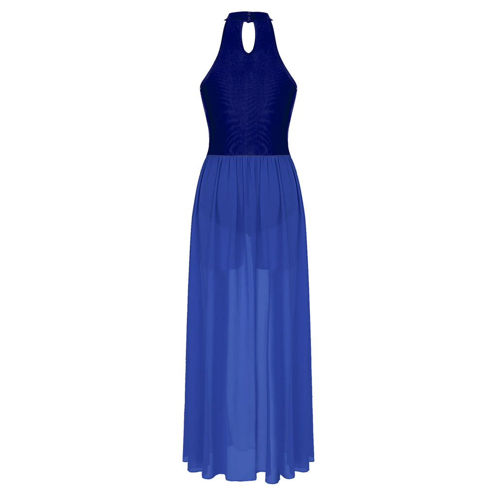 Women Ladies Lyrical Praise Dance Dress Performance Costume Modern Contemporary Celebration of Spirit Dancewear Split Long Dress