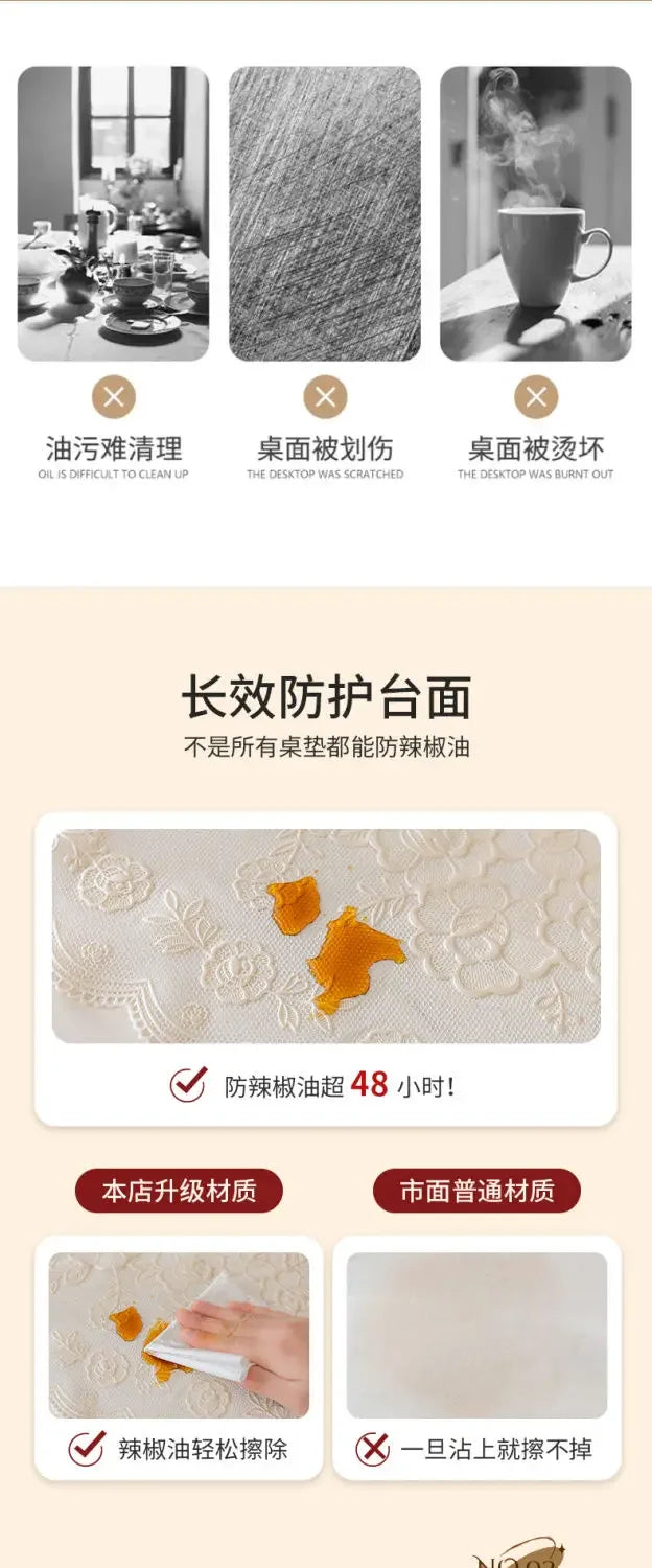 Small Flower Hollow Table Cloth PVC Plastic Waterproof Oil Resistant Dining Table Mat Rectangular Round Coffee House Hold Cover