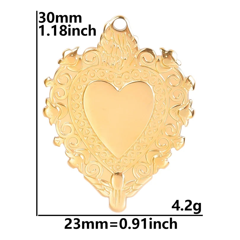 6Pcs/Lot Stainless Steel Gothic Catholic Sacred Heart Charms Jewelry Wholesale Thorns Lava Love Pendant Diy Necklaces Wholesale
