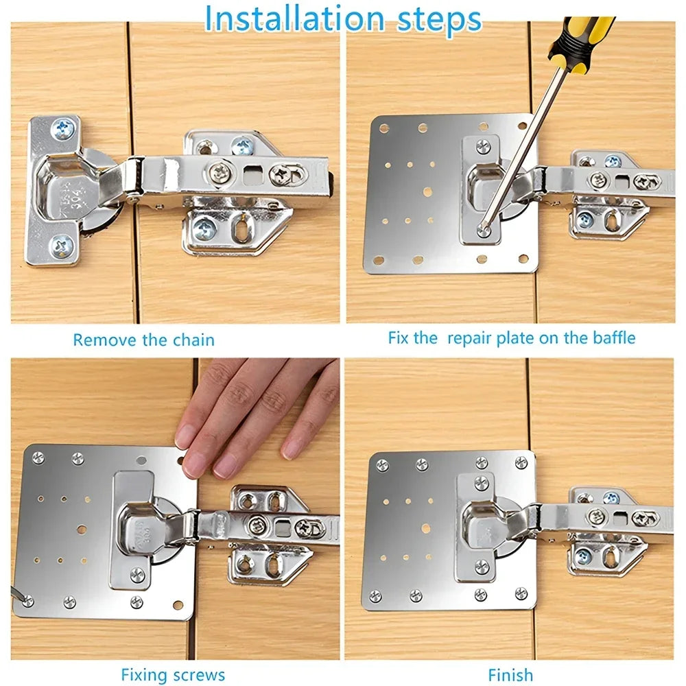 Cabinet Hinge Repair Plate Kit Kitchen Cupboard Door Hinge Mounting Plate with Holes Flat Fixing Brace Brackets House Hold Tools