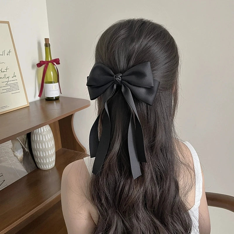 Lystrfac Fashion Fabric Ribbon Hair Bow Hairpin for Women Girls Hair clips Black White Bow Top Clip Female Hair Accessories