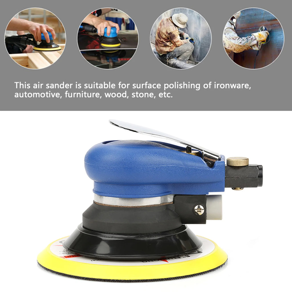 AT‑980 5"/6" Air Random Orbital Sander Round Polisher Pneumatic Hand Sanding Tool Random Orbital Sander Round Sander Sander