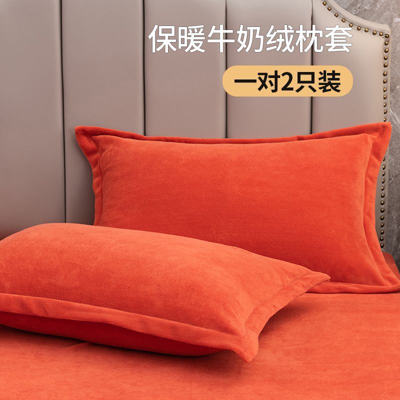 Coral Fleece Soft Winter Pillowcase Solid Plain Simple Home Bedroom House Hold Pillow Case Cover Zipper Warm  Comfortable