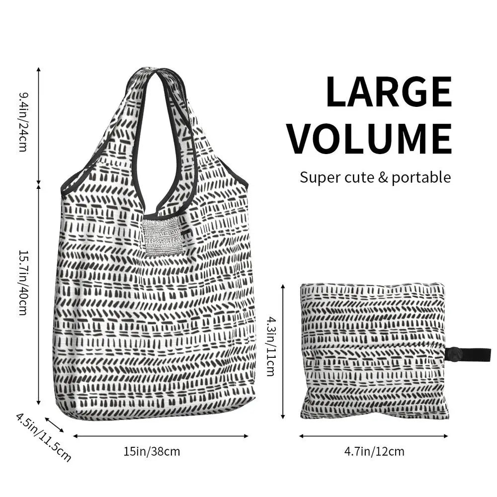 Funny Black Bandana Pattern Shopping Tote Bag Portable Paisley Style Groceries Shopper Shoulder Bag