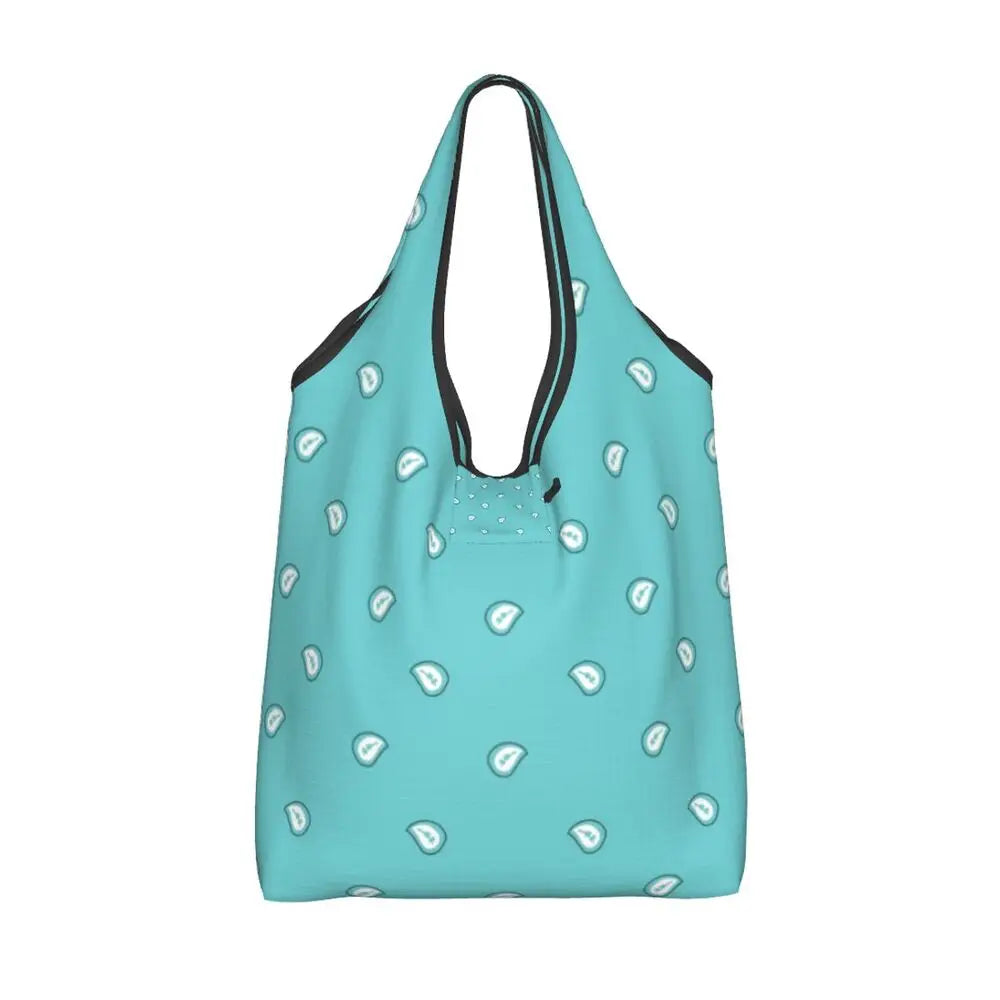 Funny Black Bandana Pattern Shopping Tote Bag Portable Paisley Style Groceries Shopper Shoulder Bag