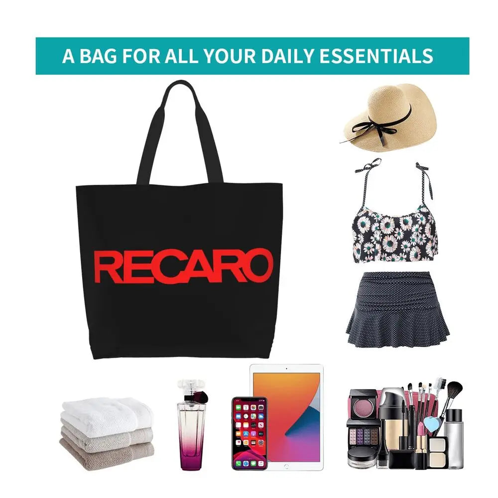 Custom Recaros Logo Shopping Canvas Bags Women Durable Big Capacity Groceries Shopper Tote Bags
