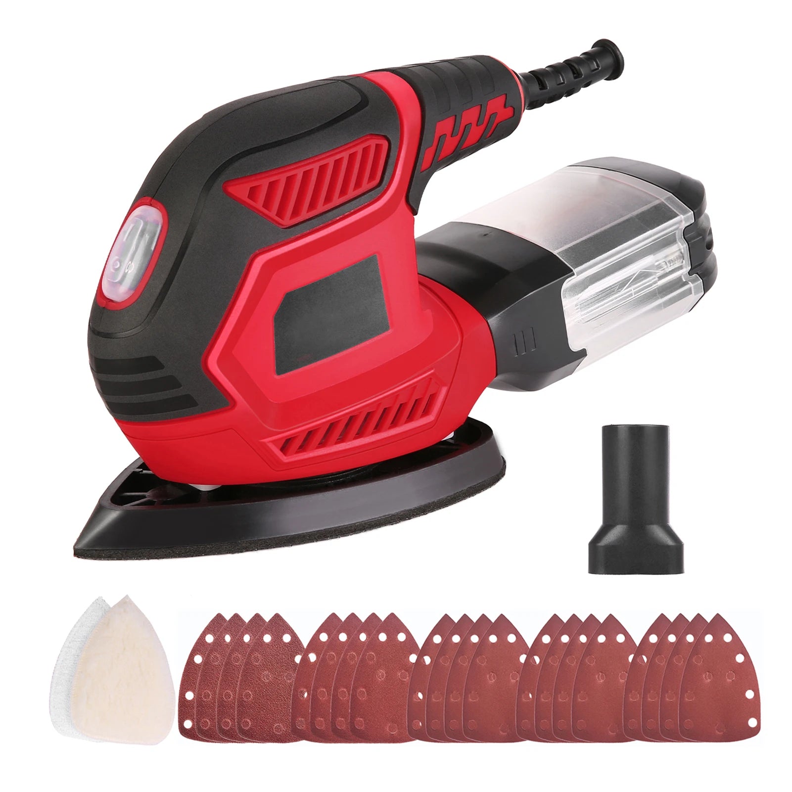 Detail Sander 1.6A 200W 14000 RPM Compact Sander Efficient Dust Collection System with 2pcs Polishing Pads & 20pcs Sandpapers