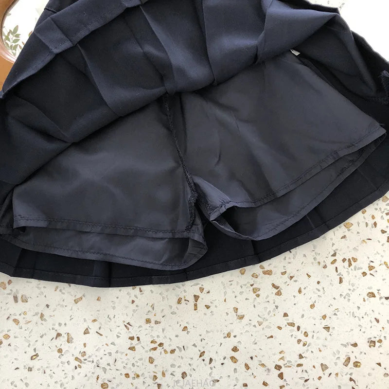 Sundress Black for Girls Children Junior Dress Elementary School Student Uniform Suit School Kids White Blouse Pleated Skirt Set