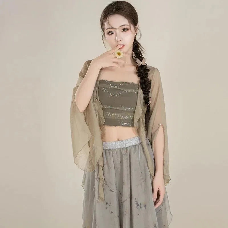 Classical dance costumes, ancient gauze clothes, elegant swinging skirts, Chinese dance performance , practice clothes for women