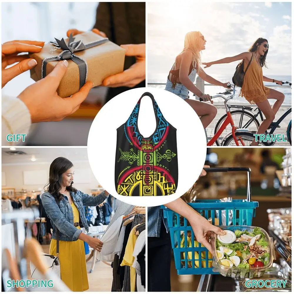 Custom Kabyle Jewelry Shopping Bags Women Portable Large Capacity Groceries Amazigh Carpet Berber Shopper Tote Bags