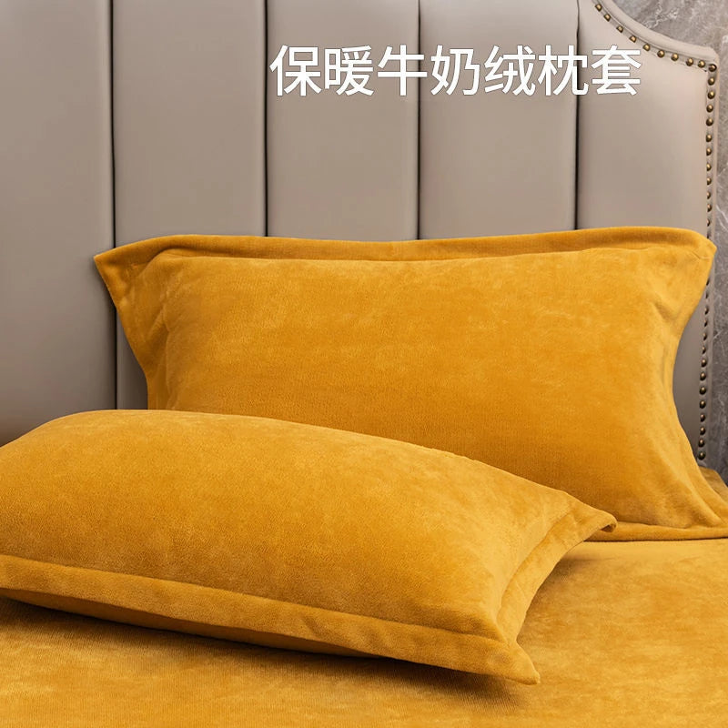 Coral Fleece Soft Winter Pillowcase Solid Plain Simple Home Bedroom House Hold Pillow Case Cover Zipper Warm  Comfortable