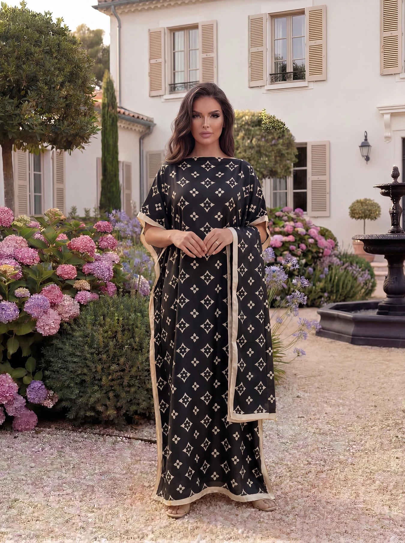 Muslim Dress Lady Party European Clothes American Clothing Abaya Dubai Maxi African Design Loose Print Robe Gowns