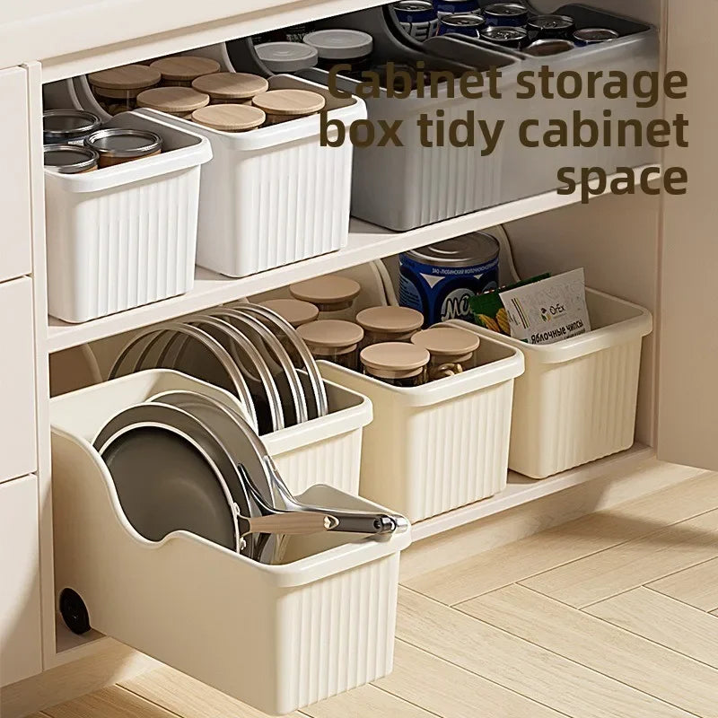 Kitchen Storage Box Household with Wheel Lid Rack Seasoning Sundries Basket Shelf Under Cabinet Sink Diagonal Storage Box