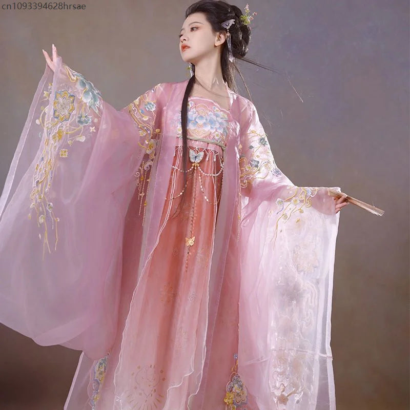Chinese Dress For Women Ancient Traditional Embroidery Yellow Pink Hanfu Carnival Fairy Cosplay Costume Hanfu Dress