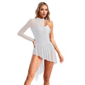 Women Latin Dress Lyrical Modern Dancing Costume Fashion One-shoulder Single Sleeve Rhinestone Press Button Design Rhythm Dress