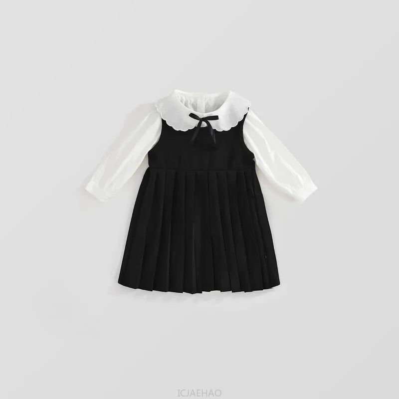 Sundress Black for Girls Children Junior Dress Elementary School Student Uniform Suit School Kids White Blouse Pleated Skirt Set