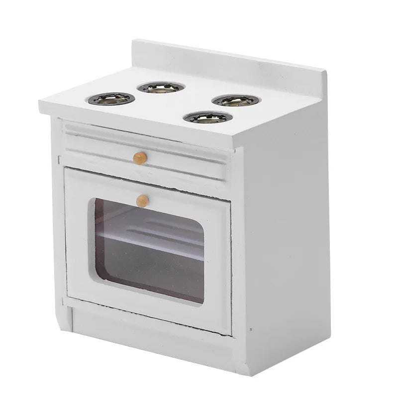 Exquisite 1:12 Miniature Dollhouse Kitchen Cabinet and Sink Set  Cooking Table and Miniature Food Models Birch