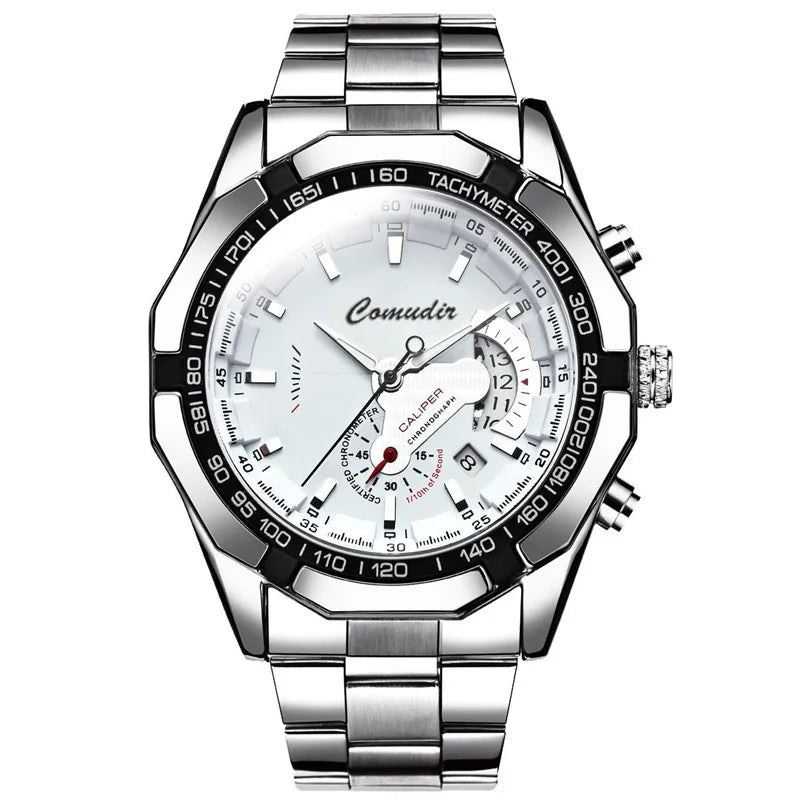 Quartz Watch Movement Watch Men's Non Noctilucent Watch Hollow Calendar Waterproof Luminous Refined Steel Band Simple