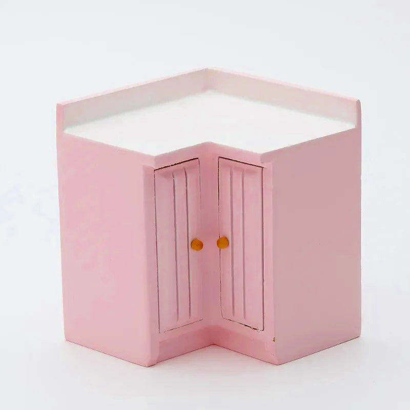 Exquisite 1:12 Miniature Dollhouse Kitchen Cabinet and Sink Set  Cooking Table and Miniature Food Models Birch