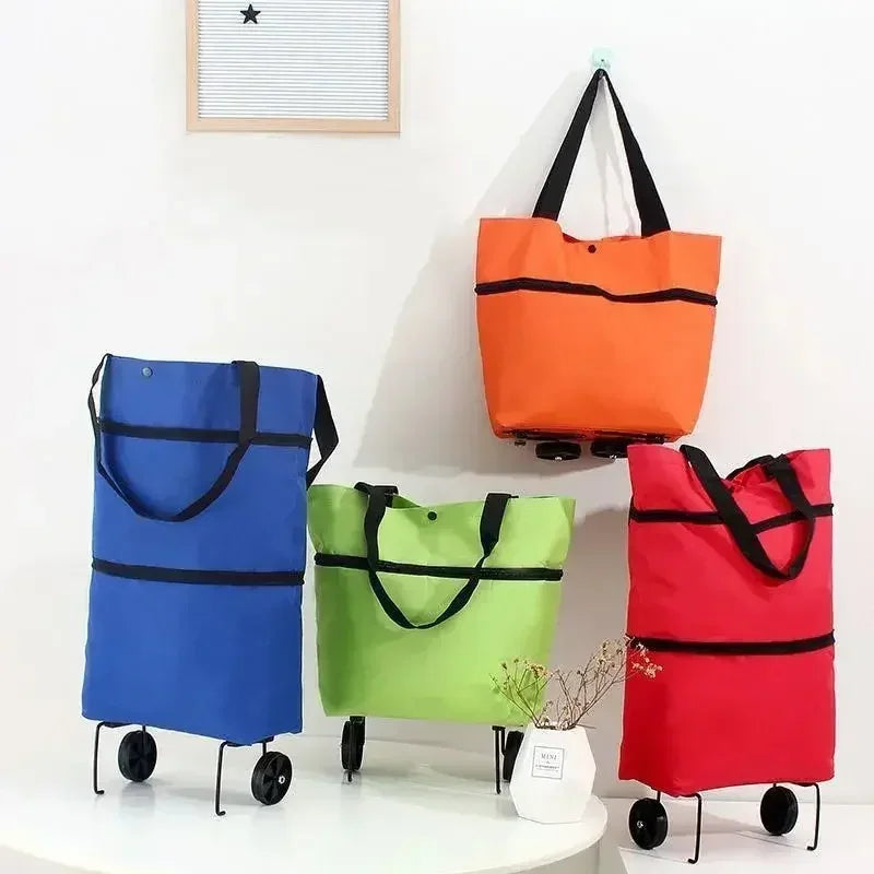 Foldable Shopping Bag with Wheels Lightweight Portable Hand Pull Cart for Groceries, Market & Package Pickup