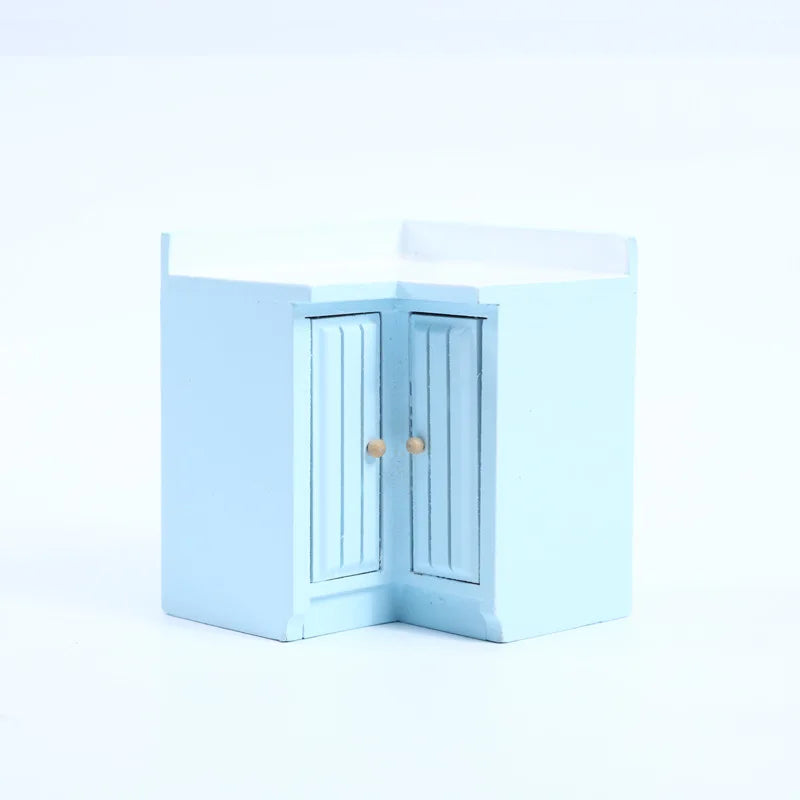 Exquisite 1:12 Miniature Dollhouse Kitchen Cabinet and Sink Set  Cooking Table and Miniature Food Models Birch