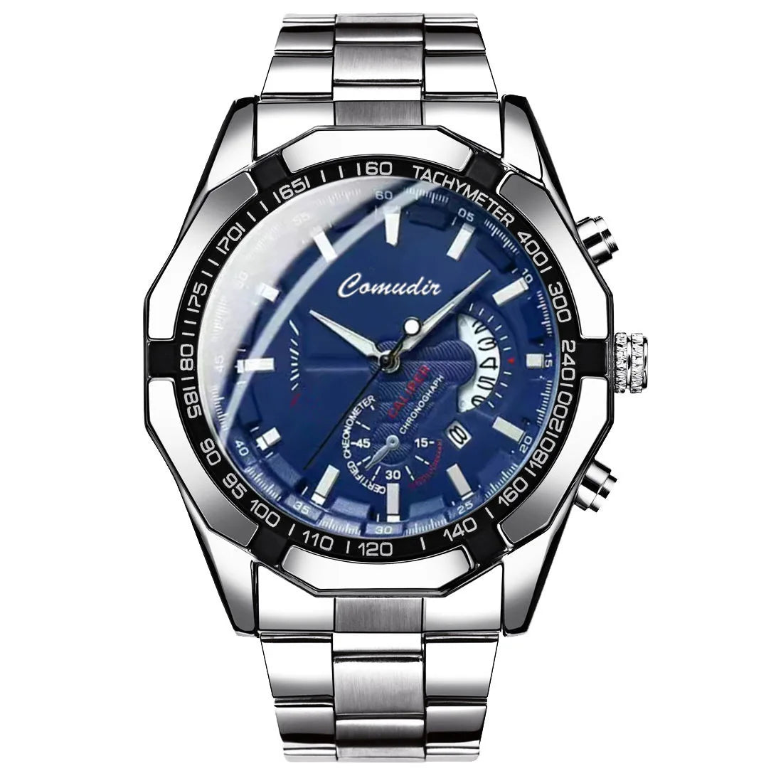 Quartz Watch Movement Watch Men's Non Noctilucent Watch Hollow Calendar Waterproof Luminous Refined Steel Band Simple