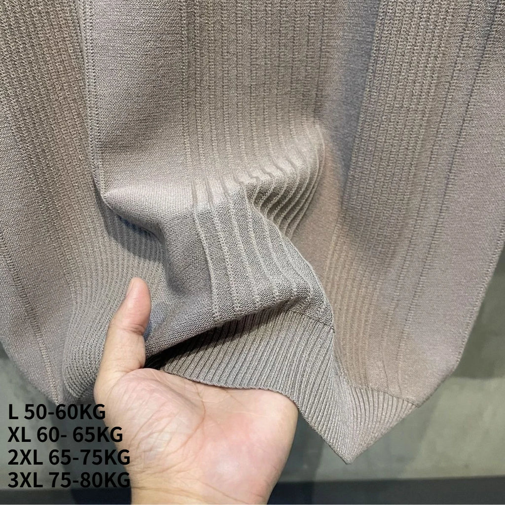Short-sleeved T-shirt for Men Striped Crochet Knitwear Retro Solid Luxury T-Shirts Slim Stylish Spring Summer Cool Casual Shirt