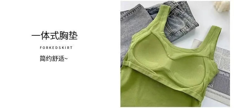 Pure Cotton Square Neck Vest for Women with Chest Pad Sling Bottoming Sexy Short Top Tank Top Women Wholesale 여성용 조끼